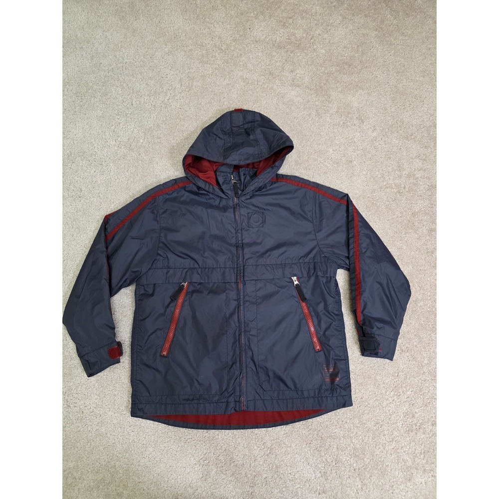 Gap Kids Navy Blue Red Stripe Hooded Windbreaker Jacket Size M 8 Full Zip